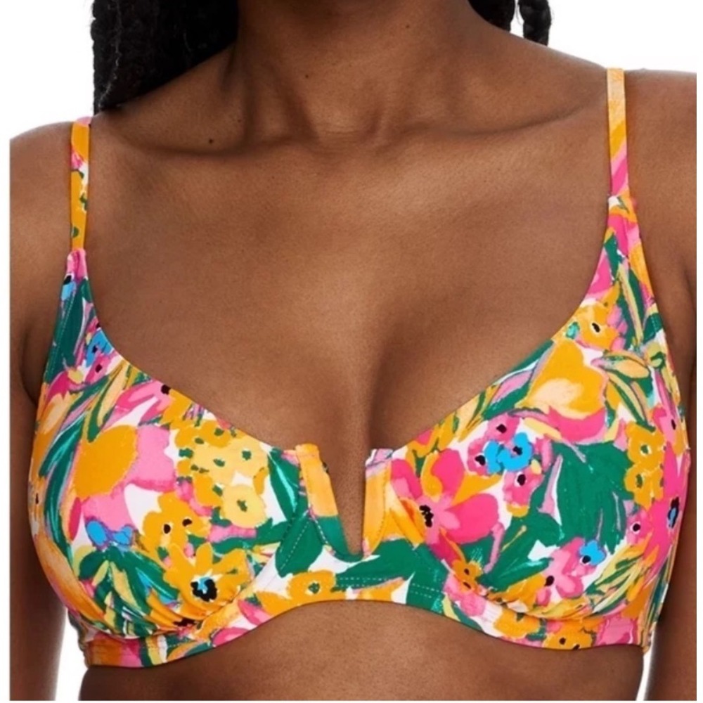 NWT Anne Cole Sunshine‎ Floral Bikini Top Underwire V-Wire Support X-Large